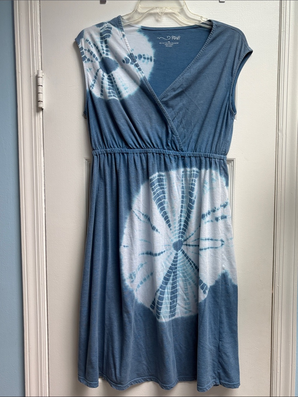 RXB Blue & White Tie Dye V-neck Sleeveless Elastic Waist Dress Women's Size M !!